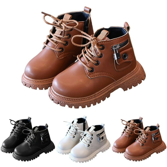 Mepaouo Baby Work Boots Kids Lace up Hiking Snow Booties Boy Girl Casual Loafers Walking Outdoor Shoes Beige 5.5