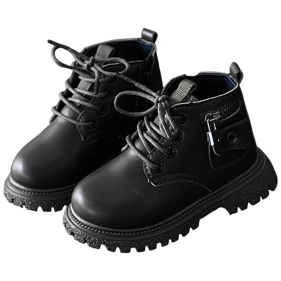 Mepaouo Baby Work Boots Kids Lace up Hiking Snow Booties Boy Girl Casual Loafers Walking Outdoor Shoes Black 7
