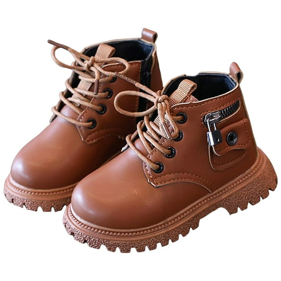 Mepaouo Baby Work Boots Kids Lace up Hiking Snow Booties Boy Girl Casual Loafers Walking Outdoor Shoes Brown 6.5