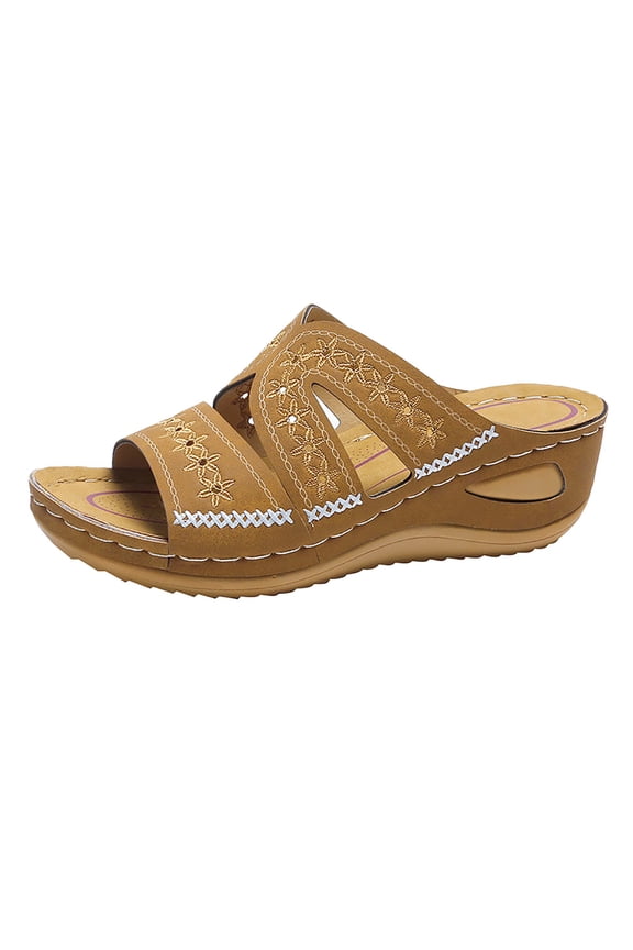 Beach Sandals for Women Low Wedges Peep Toe Bohemia Thong Sandals for Outdoor Wading