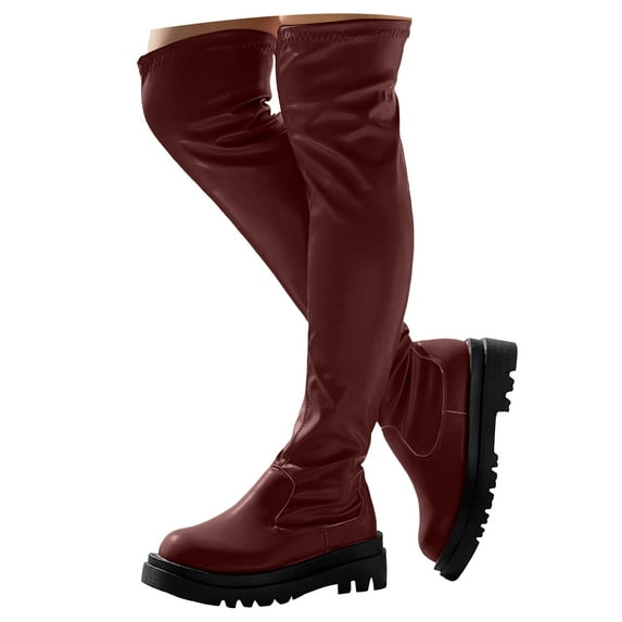 Mepaouo Black Thigh High Boots for Women Platform Over The Knee High Boots Lug Sole Combat Riding Shoes