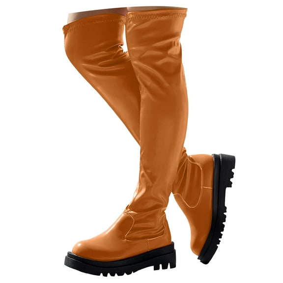 Mepaouo Black Thigh High Boots for Women Platform Over The Knee High Boots Lug Sole Combat Riding Shoes