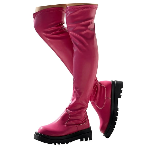 Mepaouo Black Thigh High Boots for Women Platform Over The Knee High Boots Lug Sole Combat Riding Shoes
