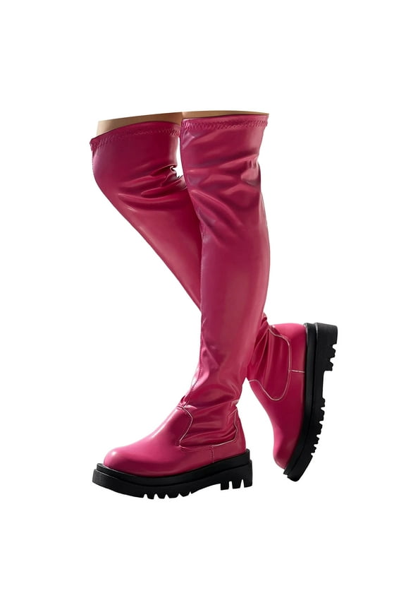 Black Thigh High Boots for Women Platform Over The Knee High Boots Lug Sole Combat Riding Shoes