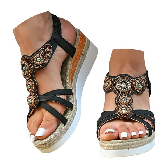 Mepaouo Bohemian Wedge Sandals for Women Wide Width Platform Orthopedic Dressy 2025 Summer Beach Shoes