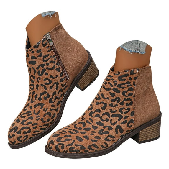 Mepaouo Booties for Women Stacked Chunky Low Heel Ankle Boots Winter Fall Slip on Western Chelsea Boots