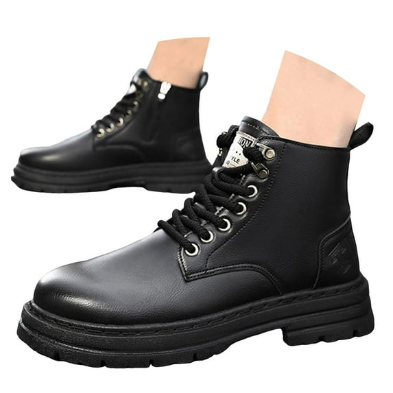 Mepaouo Boots for Men Casual Waterproof Mens Boots Retro Lace up Motorcycle Ankle Booties(Black,7.5)