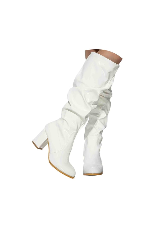 Boots for Women 2025 Fashion Slouchy Knee High Boots Chunky Heel Wedding Party Dressy Pumps