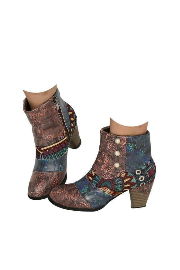 Boots for Women 2025 Leather Round Toe Pump Ankle Booties Trendy Chunky High Heels Dress Shoes