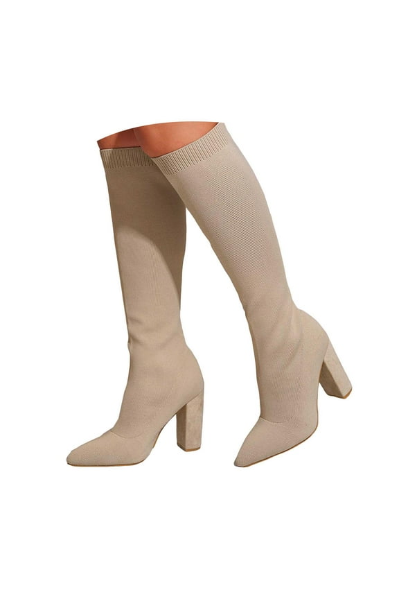 Boots for Women Knitted Slouchy Knee High Boot Stretch Wide Calf Pointed Toe Winter Sock Booties