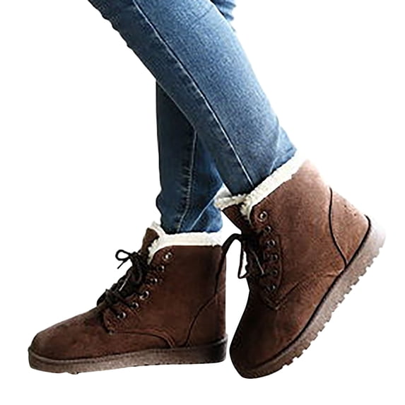 Mepaouo Boots for Women Mini Ankle Winter Snow Boots Suede Lace up Warm Womens Short Booties