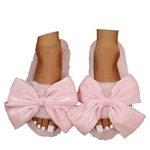 Mepaouo Bowknot House Slippers for Women Men Memory Foam Open Toe Slip on House Shoes Sizes 6-8