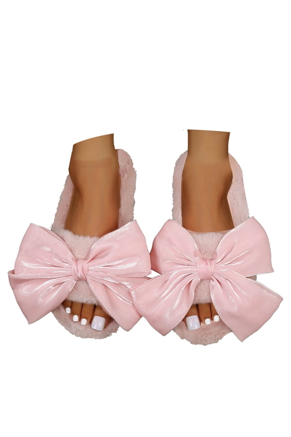 Bowknot House Slippers for Women Men Memory Foam Open Toe Slip on House Shoes Sizes 6-8