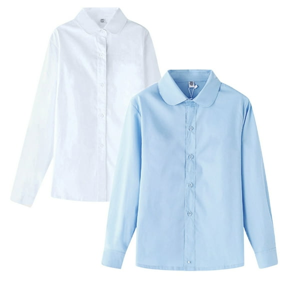 Mepaouo Boy's Long Sleeve Dress Shirts White Blue School Uniform Shirt Kids Button Down Casual Clothes 4-5T
