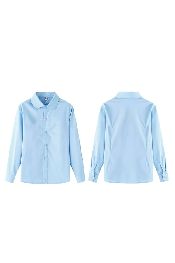 Boy's Long Sleeve Dress Shirts White Blue School Uniform Shirt Kids Button Down Casual Clothes