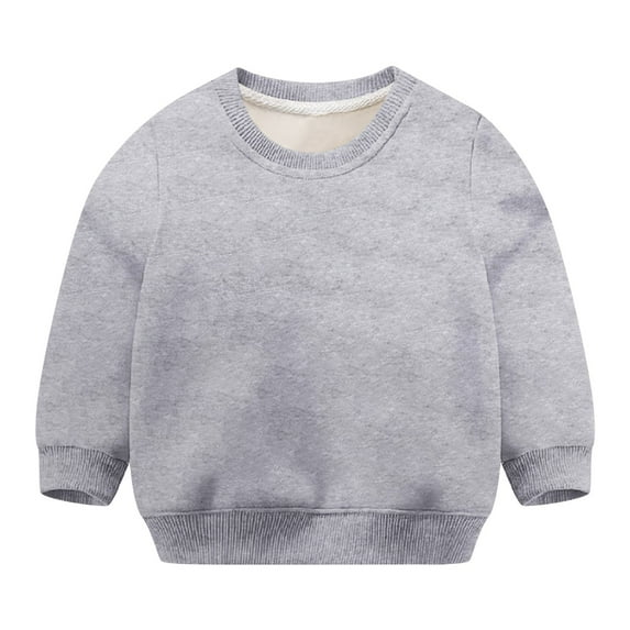 Mepaouo Boys Fleece Lined Sweatshirts Kids Long Sleeve Tops Winter Oversized Crewneck Pullover(Grey,90)