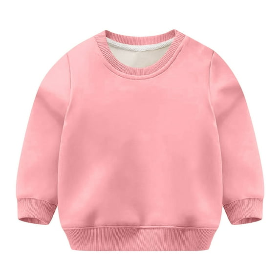Mepaouo Boys Fleece Lined Sweatshirts Kids Long Sleeve Tops Winter Oversized Crewneck Pullover(Pink,90)