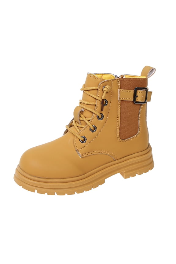 Boys Girls Combat Ankle Boots Lace up Winter Warm Hiking Boots Outdoor Shoes for Kids(Yellow,26)