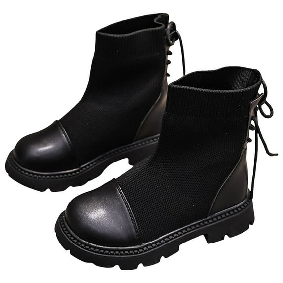 Mepaouo Boys Girls High Top Combat Ankle Boots Kids Winter Warm Snow Chelsea Hiking Walking Shoes Black