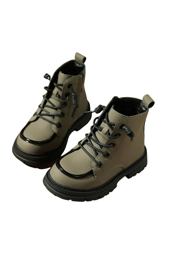 Boys Girls Military Combat Boots Trendy Waterproof Ankle Boots Outdoor Riding Boots(Green,29)