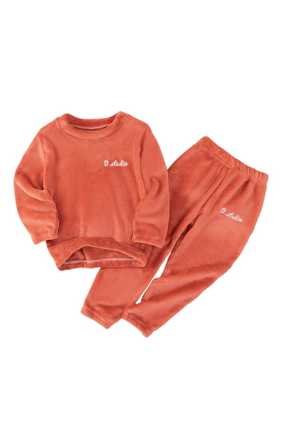 Boys Girls Pajamas Set Kids Fleece Pullover Pants Sleepwear Plush Loose Sweatshirt Pjs Bottoms