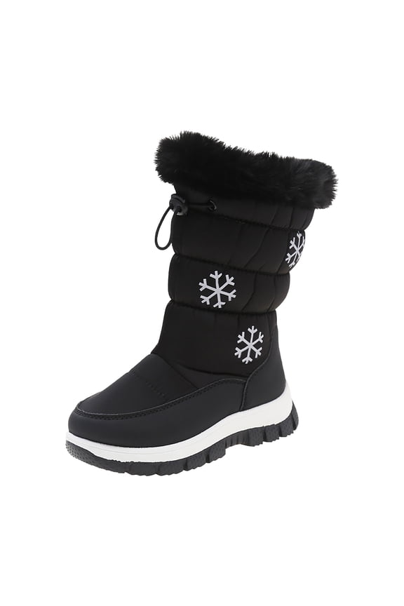 Boys Girls Snow Boots Waterproof Outdoor Warm Insulated Anti-Slip Mid Calf Winter Shoes(Black,36)