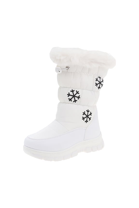 Boys Girls Snow Boots Waterproof Outdoor Warm Insulated Anti-Slip Mid Calf Winter Shoes(White,35)