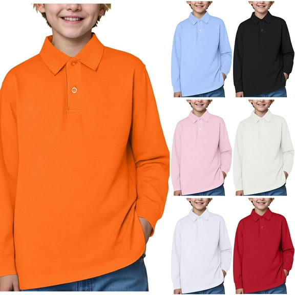 Mepaouo Boys Long Sleeve Polo Shirts School Uniform Henley Cotton T-Shirts Kids Casual Basic Tee Tops 18-24M