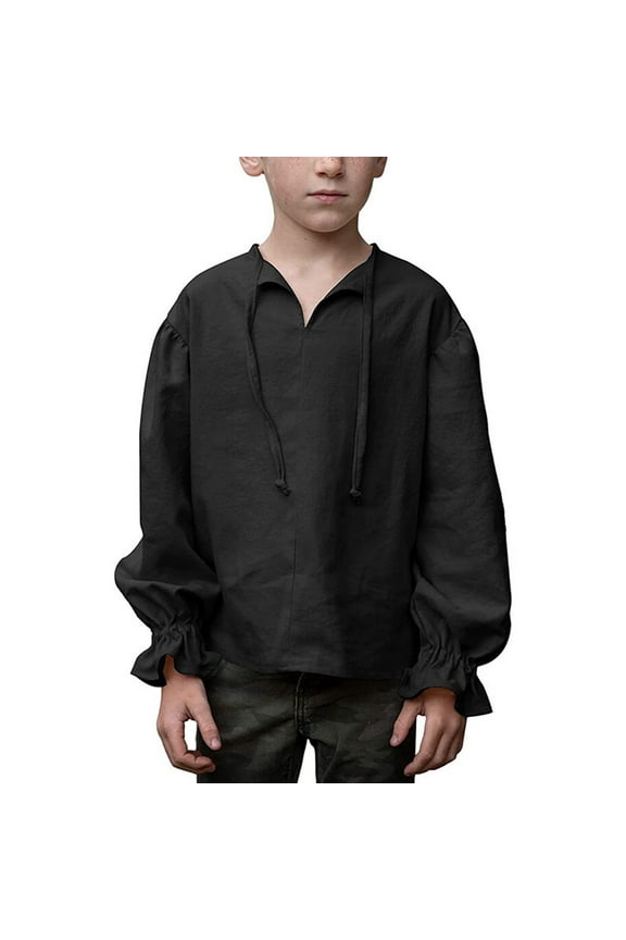 Boys Medieval Pirate Clothes Kids Ruffled Long Sleeve Halloween Shirt Scottish Jacobite Tops
