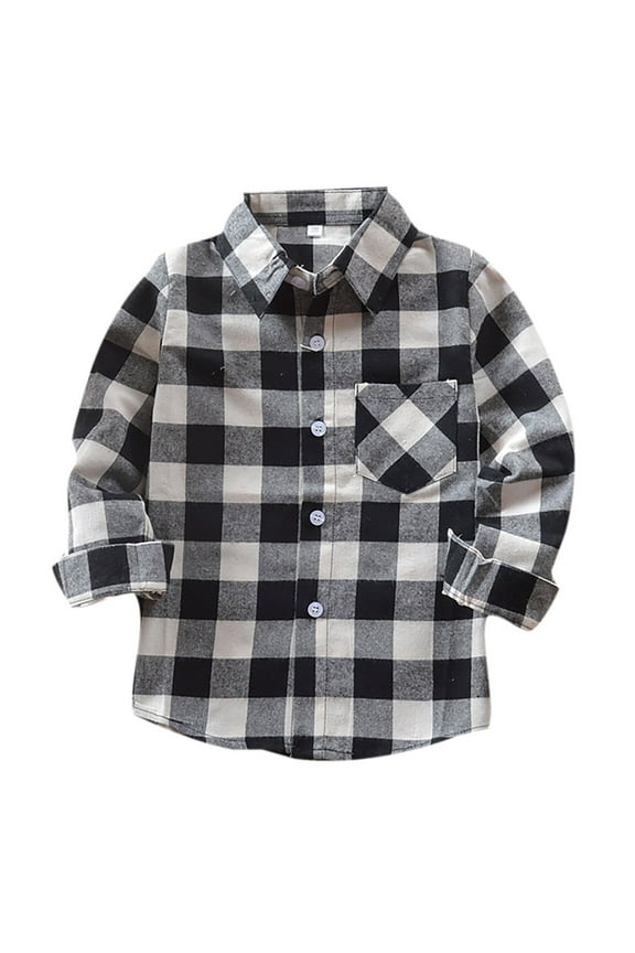 Boys Plaid Shirt Long Sleeve Kids Button Down Shirt Toddler Coat Oxford Jacket with Chest Pocket 18-24M