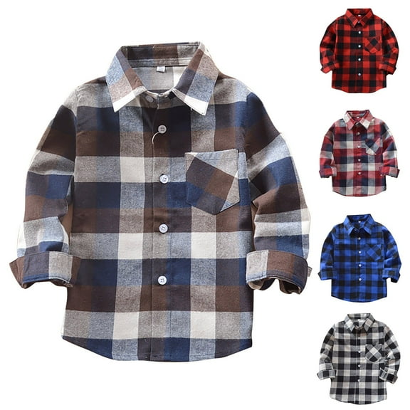 Mepaouo Boys Plaid Shirt Long Sleeve Kids Button Down Shirt Toddler Coat Oxford Jacket with Chest Pocket 5-6T