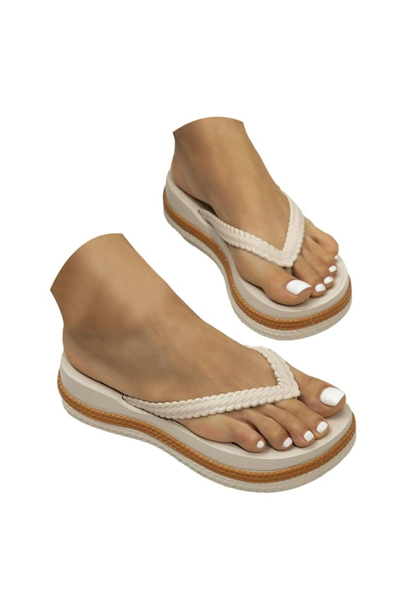 Braided Strap Flip Flops for Women Comfortable Platform Thong Sandals Casual Beach Slippers