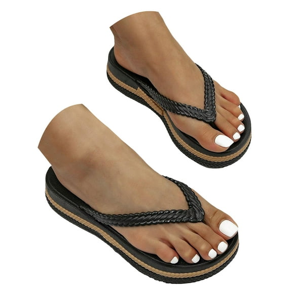 Mepaouo Braided Strap Flip Flops for Women Comfortable Platform Thong Sandals Casual Beach Slippers