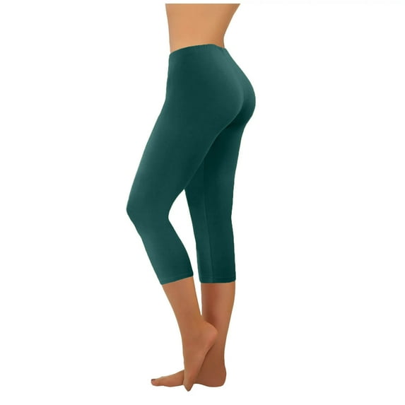 Mepaouo Capri Leggings for Women High Waisted Soft Slim Yoga Pants for Workout Running(Green,2XL)