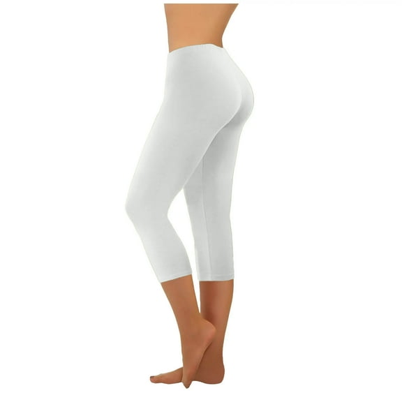 Mepaouo Capri Leggings for Women High Waisted Soft Slim Yoga Pants for Workout Running(White,XL)