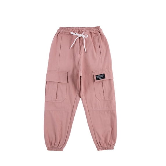Mepaouo Cargo Pants for Girls Drawstring Baggy Joggers Parachute Pant Oversized Casual Loose Trousers Pink 3-4 Years