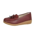thumbnail image 1 of Mepaouo Casual Loafers for Women Low Wedges Leather Slip on Walking Dress Penny Loafer Shoes(Red,7), 1 of 7