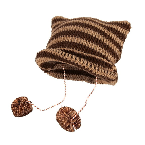 Mepaouo Cat Beanie Hats for Women Ears Slouchy Lady Girl Headgear Knit Crochet Cute Winter Caps