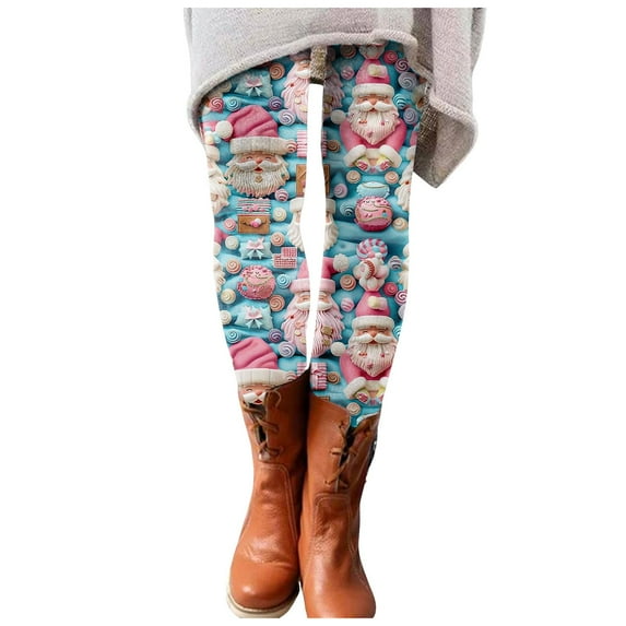 Mepaouo Christmas Leggings for Women Comfy Festive Holiday Themed High Mid Waisted Leggings(Blue,2XL)
