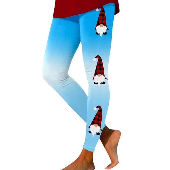 Mepaouo Christmas Leggings for Women Santa Theme Casual High Waisted Yoga Pants Capri Tights(Blue,L)