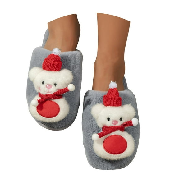 Mepaouo Christmas Slippers for Women Memory Foam Warm Cozy Fuzzy Bedroom House Home Shoes(Grey,6)