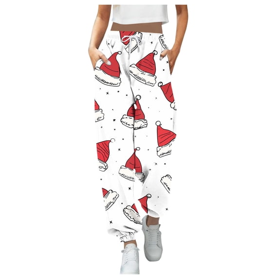 Mepaouo Christmas Sweatpants Women Baggy Drawstring Cinch Bottom Baggy Workout Pant(White,S)