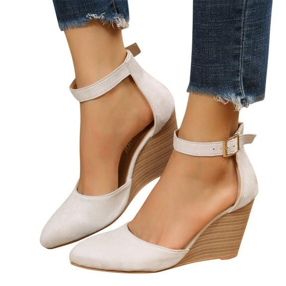 Mepaouo Closed Toe Wedges Heels for Women Dressy Platform Wedge Sandals Ankle Strap Summer Dress Shoes