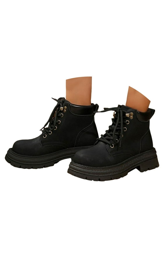 Combat Ankle Boots for Women Lace up Platform Casual Walking Work Booties(Black,6)