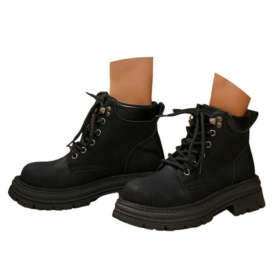 Mepaouo Combat Ankle Boots for Women Lace up Platform Casual Walking Work Booties(Black,6)