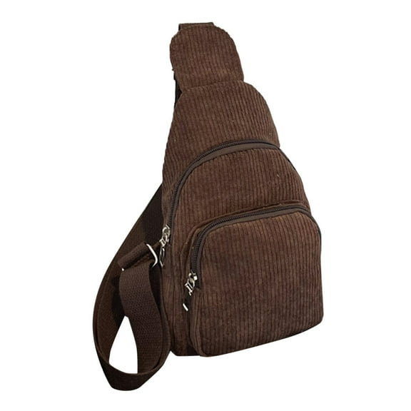 Mepaouo Corduroy Crossbody Sling Bag for Women Casual Shoulder Chest Purse Travel Hiking Fanny Packs Brown