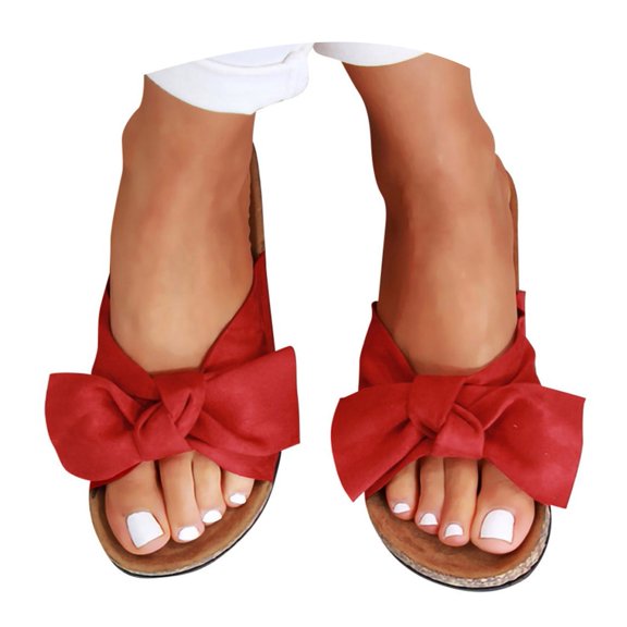 Mepaouo Cork Slippers Sandals for Women Dressy Summer Slides Ladies Walking Beach Slip on Shoes Red 9