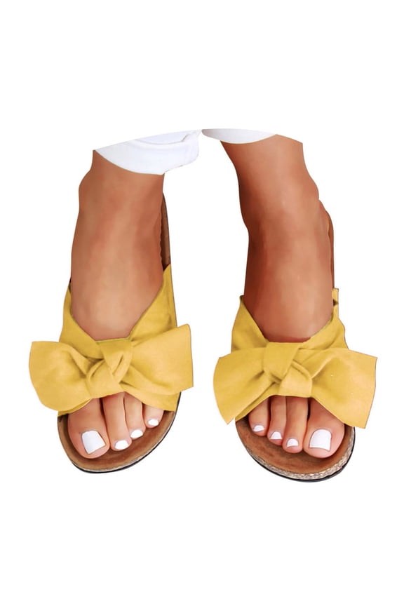 Cork Slippers Sandals for Women Dressy Summer Slides Ladies Walking Beach Slip on Shoes Yellow 8