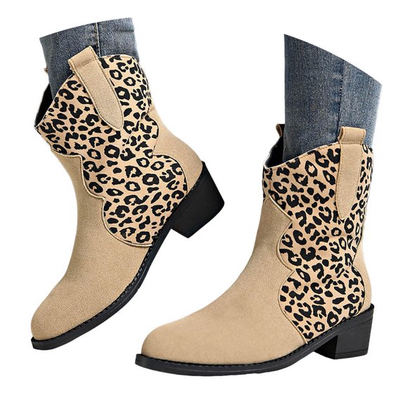 Mepaouo Cowboy Boot for Women Embroidered Western Cowgirl Short Booties Round Toe Slip on Ankle Booties