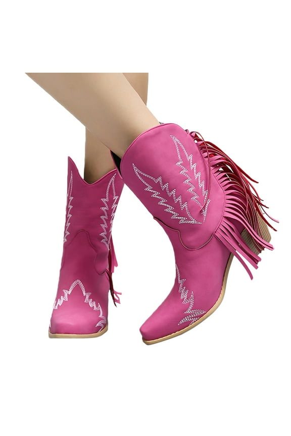 Cowboy Cowgirl Boots for Women Low Heel Tassel Chelsea Booties Stylish Walking Shoes